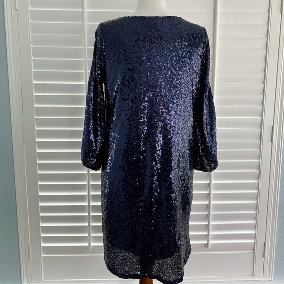 Lulu’s Navy Sequin Split Sleeve Dress - Picture 9 of 15